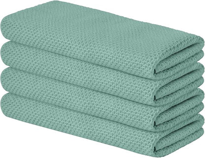 Artoid Mode 100% Cotton Light Green Waffle Weave Kitchen Dish Cloths, 13x28 Inch Ultra Soft Absorbent Quick Drying Kitchen Dish Towels Set of 4