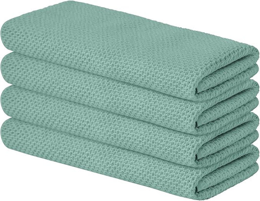 Artoid Mode 100% Cotton Light Green Waffle Weave Kitchen Dish Cloths, 13x28 Inch Ultra Soft Absorbent Quick Drying Kitchen Dish Towels Set of 4