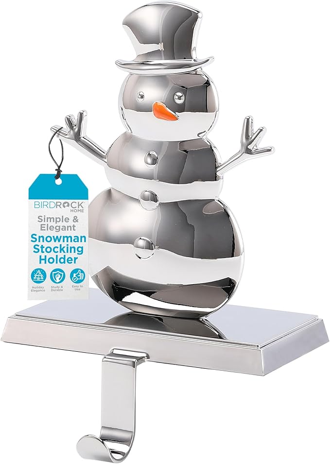BIRDROCK HOME Snowman Stocking Holder for Mantel - Christmas Mantle Decorations - Holiday Fireplace - Decorative Metal Hanger for Stockings - Home Décor Holder Stand