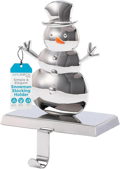 BIRDROCK HOME Snowman Stocking Holder for Mantel - Christmas Mantle Decorations - Holiday Fireplace - Decorative Metal Hanger for Stockings - Home Décor Holder Stand
