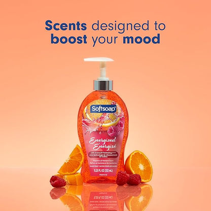 Softsoap Energized Liquid Hand Soap, Paraben Free, pH Balanced, Raspberry and Mandarin Scent, 11.25 fl oz Pump Bottle, 6 pack