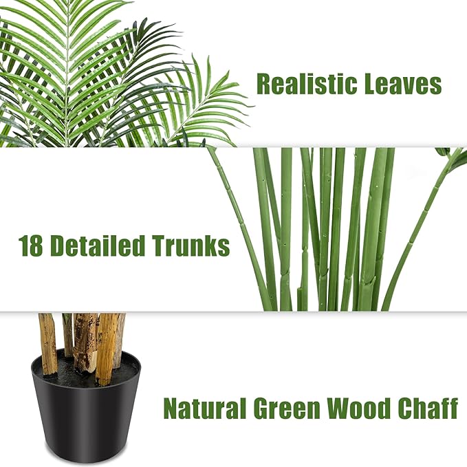 Artificial Palm Tree 7ft Tall Fake Palm Tree Indoor Decor with 18 Leaves and Real Bark Design Faux Tropical Areca Palm Silk Floor Plant in Pot for Home Office Living Room Bedroom Decor 2pcs