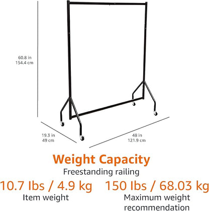 Amazon Basics Heavy Duty Rolling Garment Rack, Hanging Clothes Organizer Rail for Display and Storage, 1.21 x 1.52 m - Black