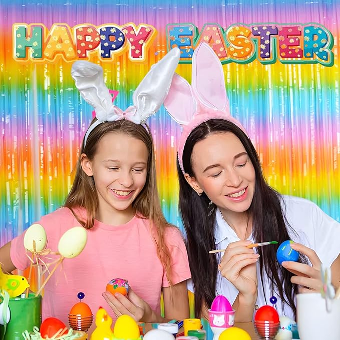 BRAVESHINE Colourful Tinsel Fringe Curtains - 2Pcs 3.2x8.2ft Holidays Photo Booths Streamers Backdrop for Christmas/New Years/Princess/Pastel/Girl/Unicorn/Birthday/Bridal Shower Party Decorations