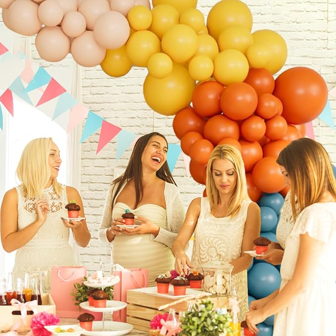 Retro Blue Yellow and Orange Balloons, 60PCS 12 Inch Slate Blue Burnt Orange Mustard Yellow Balloons for Here Comes the Son Baby Shower Kids Birthday Party Boho Party Decorations