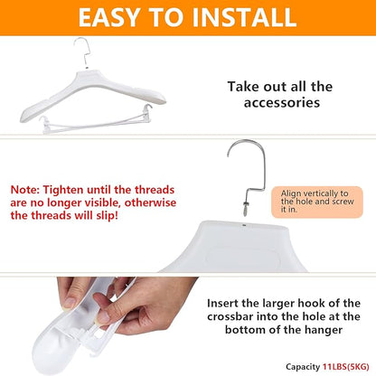 DEDU Suit Hangers for Men 6 Pack, White Coat Hangers Extra Wide Non Slip Width 17.7", Thick Plastic with Pants Bar & Metal Hook