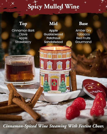 M&SENSE Spicy Mulled Wine Christmas Candles, Warm Apple Cider Holiday Scented Candle for Festival Ambiance, Winter Holiday Candles for Women Men, Soy Wax 11.3oz 70 Hour,Christmas Scented Candles