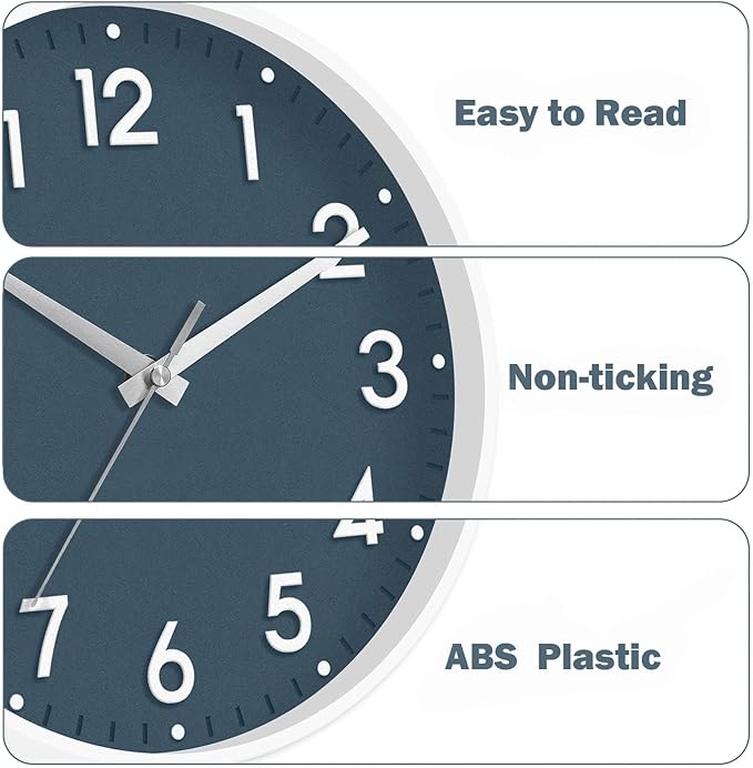 Mosewa Wall Clock 8 Inch, Battery Operated Silent Non-Ticking Modern Analog Clock Decorative for Kitchen, Bedroom, Office(Azure Blue)