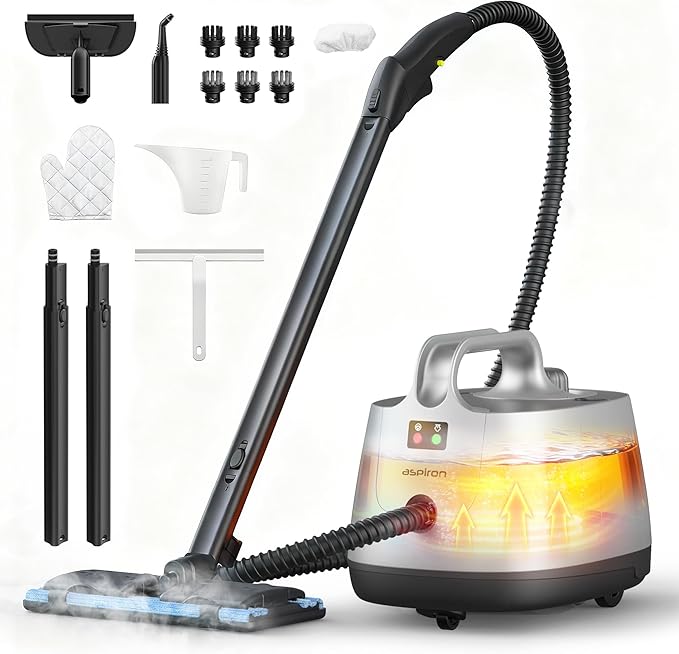 Steam Cleaner, 293°F 58 PSI Powerful Multipurpose Handheld Steam Mop for Home Use, 21 Attachments, 50Oz Capacity, Heavy Duty Steamer for Carpets, Floors, Cars, Tiles, Crack Cleaning, White
