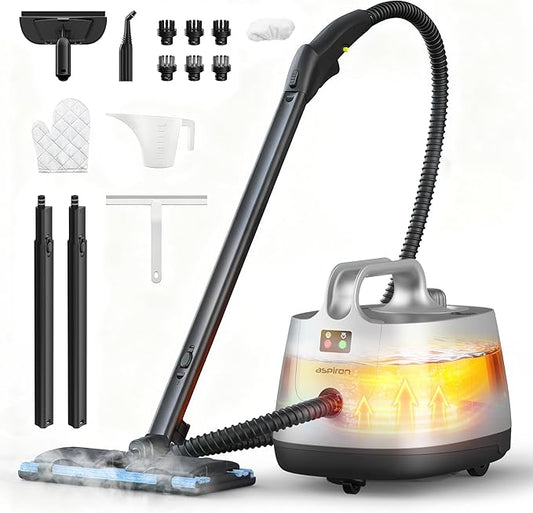 Steam Cleaner, 293°F 58 PSI Powerful Multipurpose Handheld Steam Mop for Home Use, 21 Attachments, 50Oz Capacity, Heavy Duty Steamer for Carpets, Floors, Cars, Tiles, Crack Cleaning, White