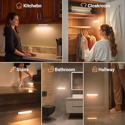Under Cabinet Lights, Motion Sensor Magnetic LED Light, 12 inch 1500mAh Rechargeable Battery Dimmable Lights with 3 Color Temps, Indoor Wireless Lighting for Kitchen, Closet, Pantry, Counter, 4 Pack