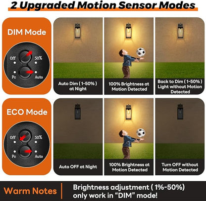 13.6" Motion Sensor Outdoor Wall Sconce Lantern, Exterior Waterproof Wall Lights Fixture with Water-Rippled Glass, Bronze Outside Mount Lighting for House, Porch, Garage, Patio, Bulbs Not Included