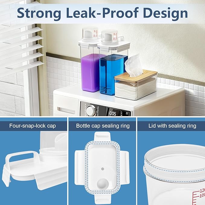 2 Pack Laundry Detergent Dispenser and Dryer Sheet Holder Set, 78 oz Laundry Soap Dispenser, Plastic Liquid Fabric Softener Dispensers for Laundry Room Organization with 12 Labels