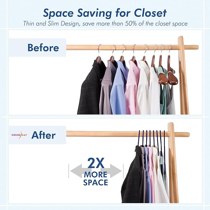 HOUSE DAY Blue Plastic Hangers 60 Pack, Clothes Hangers with Non Slip Hooks, Durable & Space Saving Coat Hanger, Light-Weight Clothing Hangers, Perfect Closet Organizer for Everyday Use