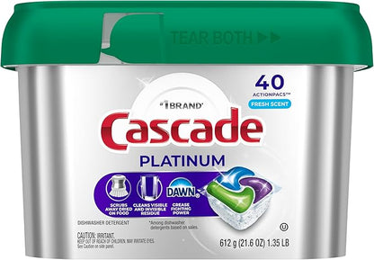 Cascade Platinum Dishwasher Pods, Dishwasher Detergent, Dish Detergent Soap, Fresh, 40 Count