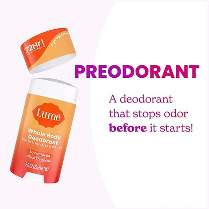 Lume Whole Body Deodorant - Invisible Cream Tube Mini + Solid Stick Bundle - 72 Hour Odor Control - Aluminum & Baking Soda Free, Skin Loving (Clean Tangerine)