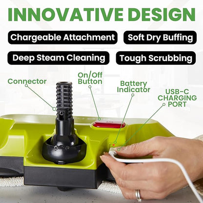 H2O HD Dual Buff Steam Mop, 8 in 1 Handheld Steam Cleaner For Kitchen Tile Floors, Hardwood Floors, Grout Cleaner, Upholstery Cleaner and Carpets, 2 washable scrub pads, 8 cleaning accessories