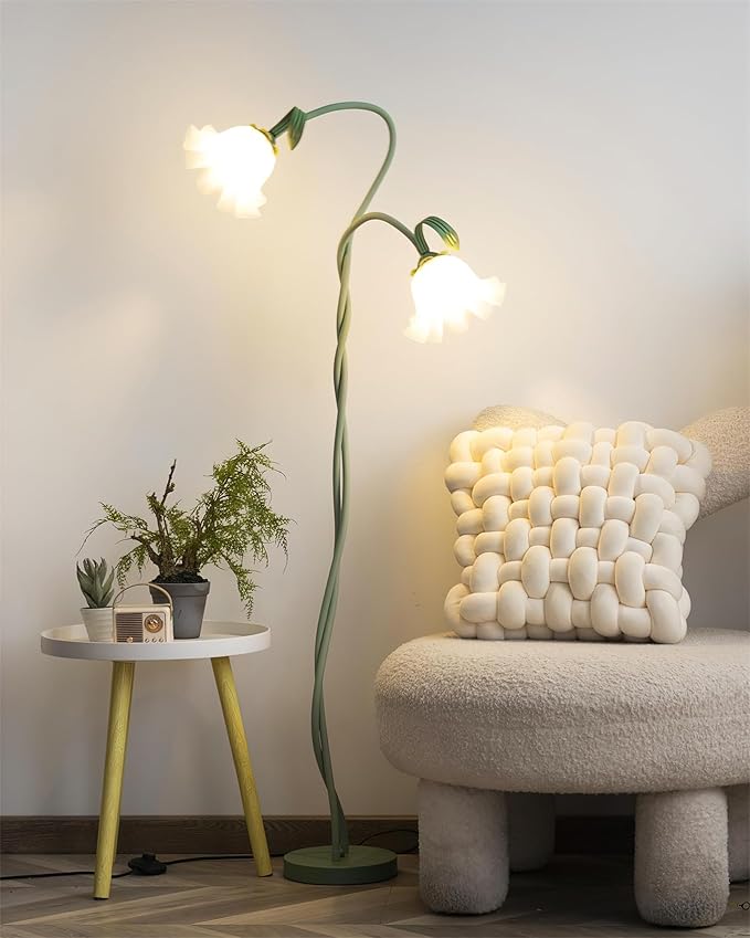 Creative Lily of The Valley 2 Heads Flowers Lily Floor Lamp Living Room Sofa Side Bedroom Bedside Flower Floor Lamp (2heads)