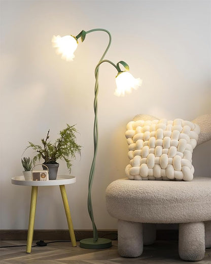 Creative Lily of The Valley 2 Heads Flowers Lily Floor Lamp Living Room Sofa Side Bedroom Bedside Flower Floor Lamp (2heads)