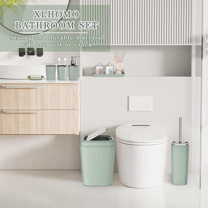 Bathroom Set, Sage Green Bathroom Accessories Set with Press-on Lid Bathroom Trash Can, Soap Dispenser, 10PC Bathroom Accessory Set for Home