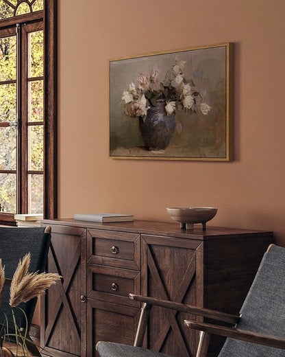 InSimSea Framed Canvas Wall Art Vintage Decor, Room Decor Large Artwork for Roses Floral Paintings Framed Wall Art Prints for Office Kitchen Bathroom Decorations, 16"x24"