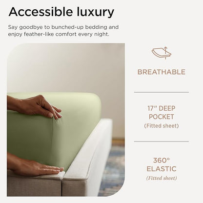 Threadmill Luxury Full Size Sheets | 656 Thread Count Certified Supima Cotton Sheets for Full Size Mattress | 5-Star Hotel Quality 4 Piece Bed Sheets with Extra Deep Pocket |Sage Green Sheets