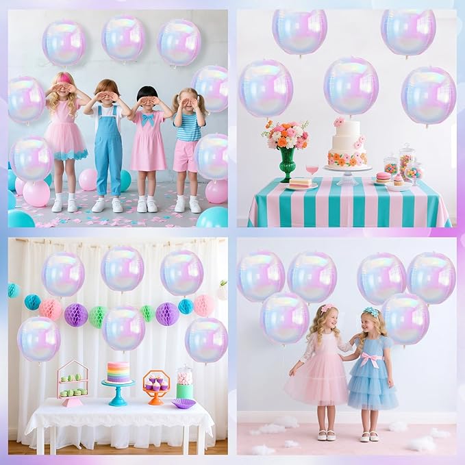 Iridescent Balloons 9 pcs,Iridescent Birthday Decorations Giant 4D Round Balloons 22 Inch for Wedding Baby Shower Holographic Party Decor