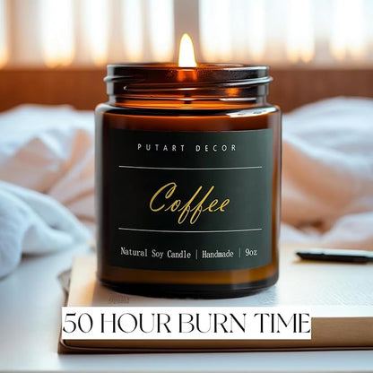 Coffee Highly Scented Candle for Home, 9oz Natural Soy Aromatherapy Non Toxic Candles with Essential Oil, Home Fragrance Stress Relief & Meditation Jar Candles Gifts for Women & Men
