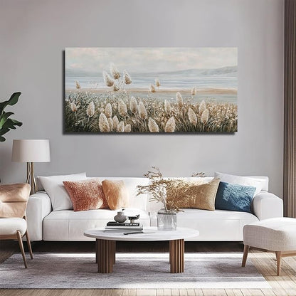 GAIDUOMAI Reed Painting Mountain and River Wall Art Prints Bedroom Plant Decor Countryside Landscape Wall Decor for Dining Room Hotel 24x48 Inch