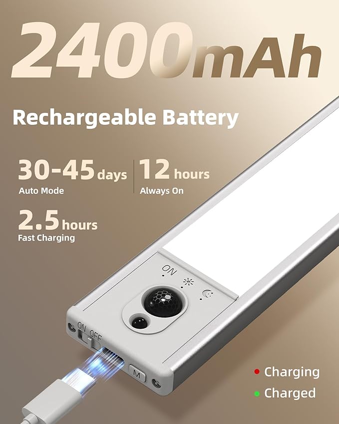 EZVALO 5 Pack Under Cabinet Lighting, Rechargeable Motion Sensor Light, LED Closet Lights Wireless, 5700K Dimmable, Timer, Magnetic, with Remote Control for Kitchen, Closet, Stair