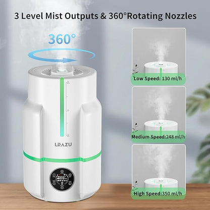 6L Humidifiers for Bedroom, 60H Runtime 26 dB Quiet Supersized Cool Mist Air Humidifiers for Large Room, Baby Nursery, Plant, Indoor, Night Light, Easy to Clean, Precise Humidity Control