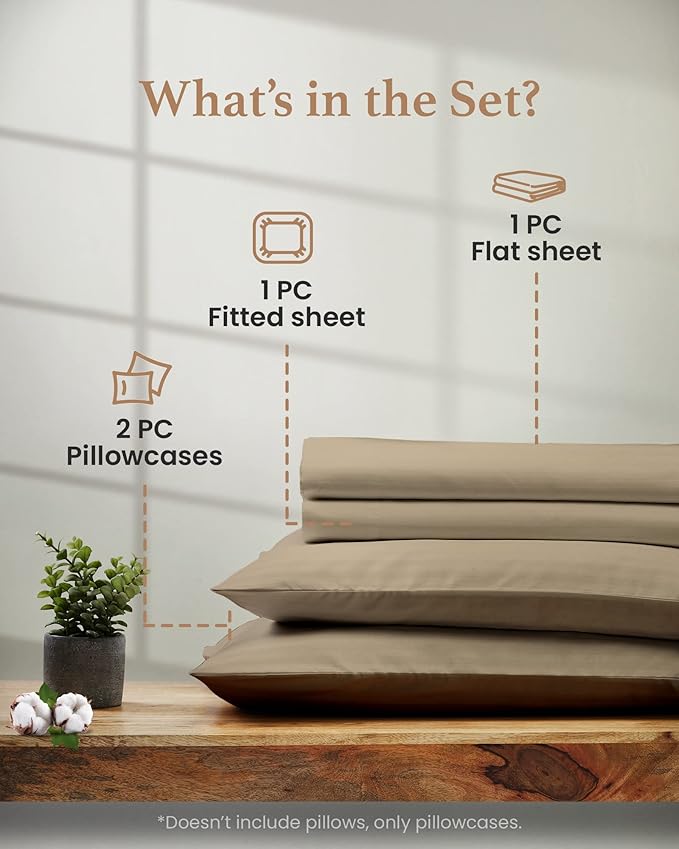 Good Sleep Bedding King Bed Sheet Set - 4 Pc, 1000 Thread Count Egyptian Cotton Sheets, Hotel Style Sheets King Size Deep Pocket, Fits Upto 16 Inch, Soft & Breathable Sheet & Pillowcase Sets - Taupe