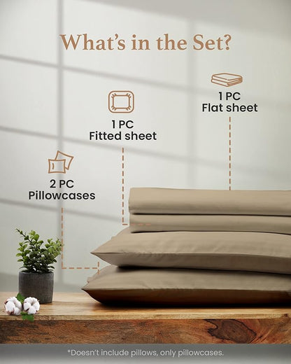 Good Sleep Bedding King Bed Sheet Set - 4 Pc, 1000 Thread Count Egyptian Cotton Sheets, Hotel Style Sheets King Size Deep Pocket, Fits Upto 16 Inch, Soft & Breathable Sheet & Pillowcase Sets - Taupe