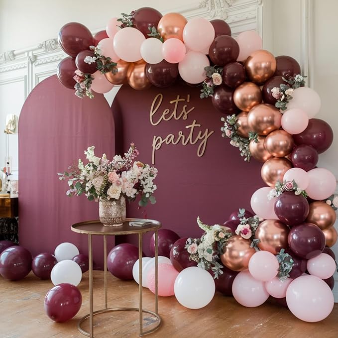 Burgundy Balloons, 12 Inch Maroon Balloons, Wine Red White Pearl Metallic Rose Gold Confetti Balloons Latex Balloons for Wedding Anniversary Engagement Romantic Dinner Fall Party Decorations