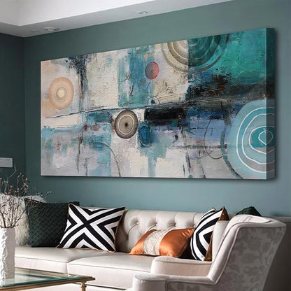 Acocifi Abstract Wall Art Turquoise Grey Teal Canvas Textured Painting Modern Geometric Picture, Large Vertical Artwork Framed for Living Room Bedroom Bathroom Hallway Office Home Decor 48x24