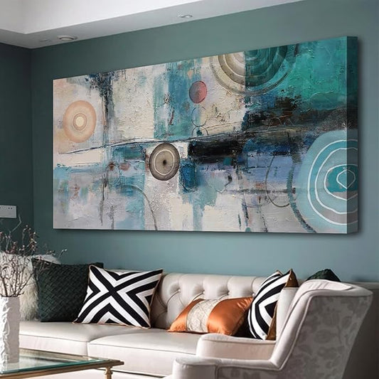 Acocifi Abstract Wall Art Turquoise Grey Teal Canvas Textured Painting Modern Geometric Picture, Large Vertical Artwork Framed for Living Room Bedroom Bathroom Hallway Office Home Decor 48x24