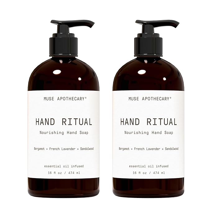 Muse Apothecary Hand Ritual - Aromatic and Nourishing Hand Soap, Infused with Aromatherapy Essential Oils - USDA Certified Biobased - 16 oz, Bergamot + French Lavender + Sandalwood, 2 Pack