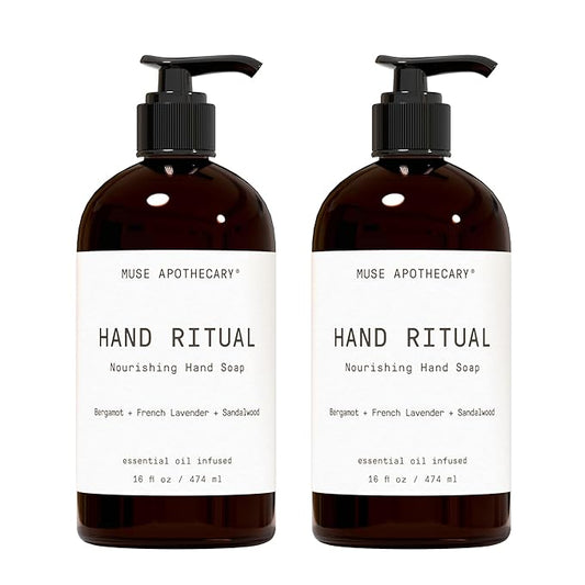 Muse Apothecary Hand Ritual - Aromatic and Nourishing Hand Soap, Infused with Aromatherapy Essential Oils - USDA Certified Biobased - 16 oz, Bergamot + French Lavender + Sandalwood, 2 Pack