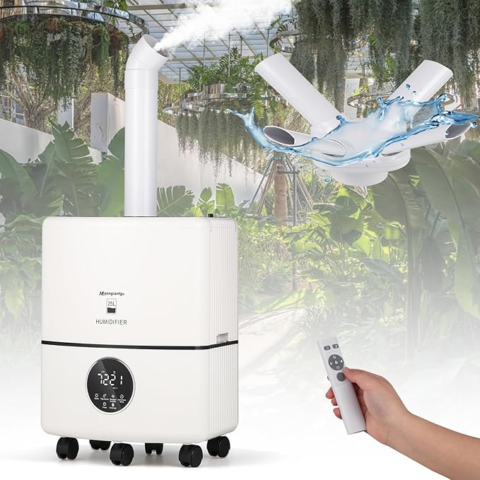 Moongiantgo 25L/6.6Gal Commercial Industrial Humidifier Whole House Humidifier 2000 sq.ft, 3000ML/H Output Cool Mist Humidifiers with 6 Atomizers&3 Mist Modes for Home Office Greenhouse Commercial Use