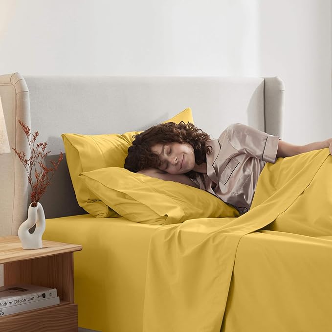 Nestl Twin Sheet Set - 1800 Ultra-Soft Microfiber Twin Bed Sheets - Double Brushed - Deep Pockets - Easy Fit - Extra Soft - 3 Piece Set - Bedding Sheets & Pillowcases (Twin, Yellow)