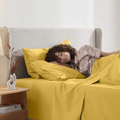 Nestl Twin Sheet Set - 1800 Ultra-Soft Microfiber Twin Bed Sheets - Double Brushed - Deep Pockets - Easy Fit - Extra Soft - 3 Piece Set - Bedding Sheets & Pillowcases (Twin, Yellow)