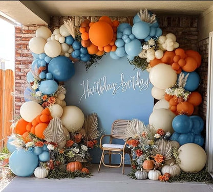 Blue Orange Balloon Arch Double Stuffed Latex Orange Sand White Balloons Light Blue White Balloon Garland for Birthday Fall Baby Shower Thanksgiving Harvest Autumn Home Decor