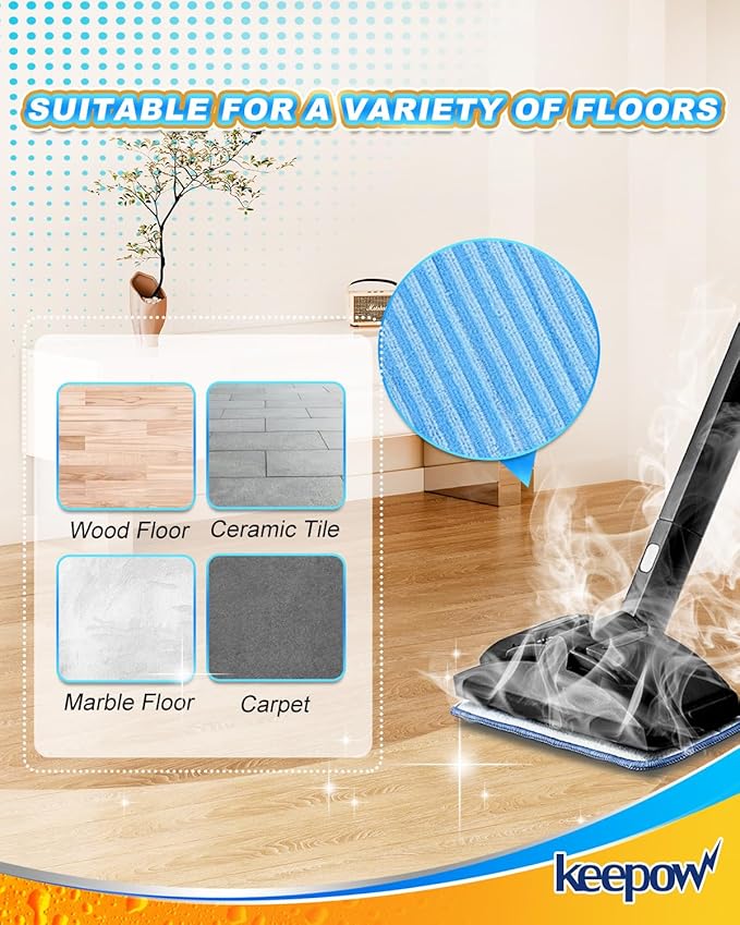 KEEPOW Washable Microfiber Pads Compatible with Dupray Neat Steam Cleaner, Steam Mop Pads Accessories for Dupray Neat Steam Cleaner, 6 Pack Reusable Steamer Pads Replacement