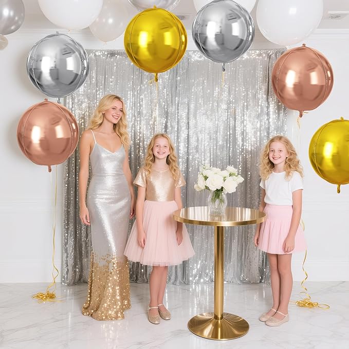 Silver Gold Rose Gold Round Foil Balloons 9 pcs,Metallic Giant 4D Round Balloons 22 Inch for Wedding Graduation Anniversary Baby Shower Birthday Party Decorations
