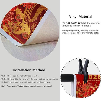 YongFoto 2026 Happy Chinese New Year Backdrop 6x4ft 2026 Lunar Year of The Horse Lucky Cloud Plum Bossom Red Gold Background Chinese Traditional Spring Festival New Year's Eve Party Banner Decor