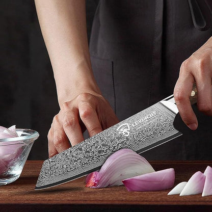 Damascus Chef Knife 8 inch with Ergonomic Pakka Wood Handle, Professional Japanese Damascus Steel Kitchen Knife