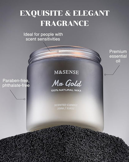 M&SENSE Smoked Leather Scented Men Jar Candle, 11.6oz 2 Wick Large Natural Soy Candle 70 Hours Long Lasting, Highly Scented Home Decor Candle for Men