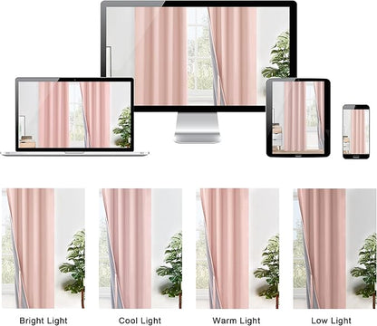 XWZO 100% Blackout Curtains 84 Inches Length with Tiebacks- Full Shade Window Drapes Thermal Insulated Double Layer with Black Liner for Bedroom/Living Room, Grommet, Blush Pink, W60 x L84, Set of 2