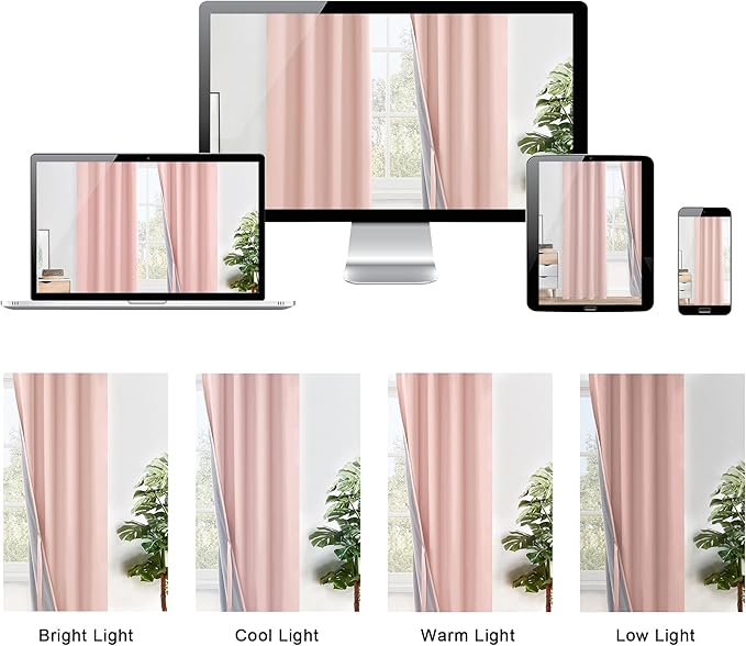 XWZO 100% Blackout Curtains with Tiebacks- Heat and Full Light Blocking Window Treatment with Black Liner for Bedroom/Nursery, Grommet Top, Blush Pink, W42 x L72 Inches Long, Set of 2