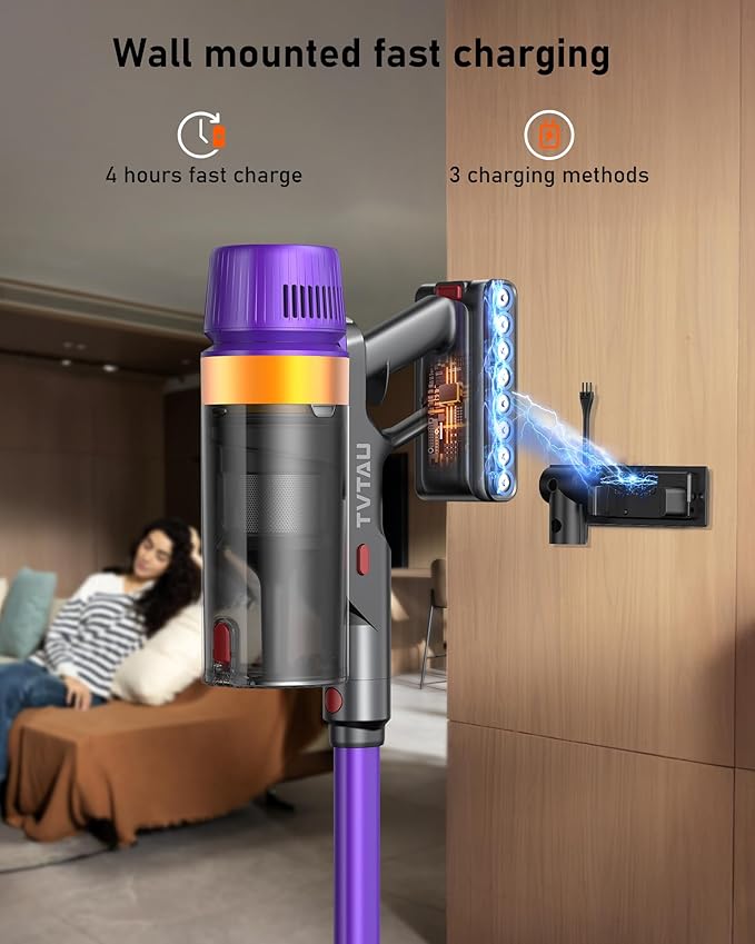 Cordless Vacuum Cleaner, 580W 50Kpa Suction, 70Mins Runtime, Self-Standing Stick Vacuum with LED Display, V-Shape Anti-Tangle Brush for Hard Floor Carpets Pet Hair